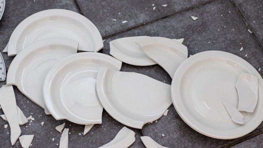 pile of broken dishes