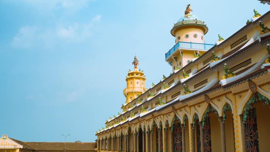 Caodaism temple with blue sky