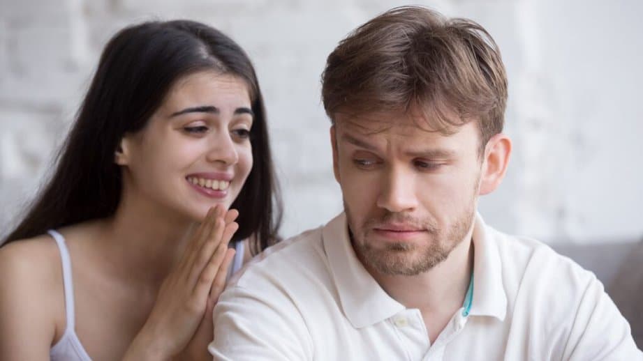 woman begging husband