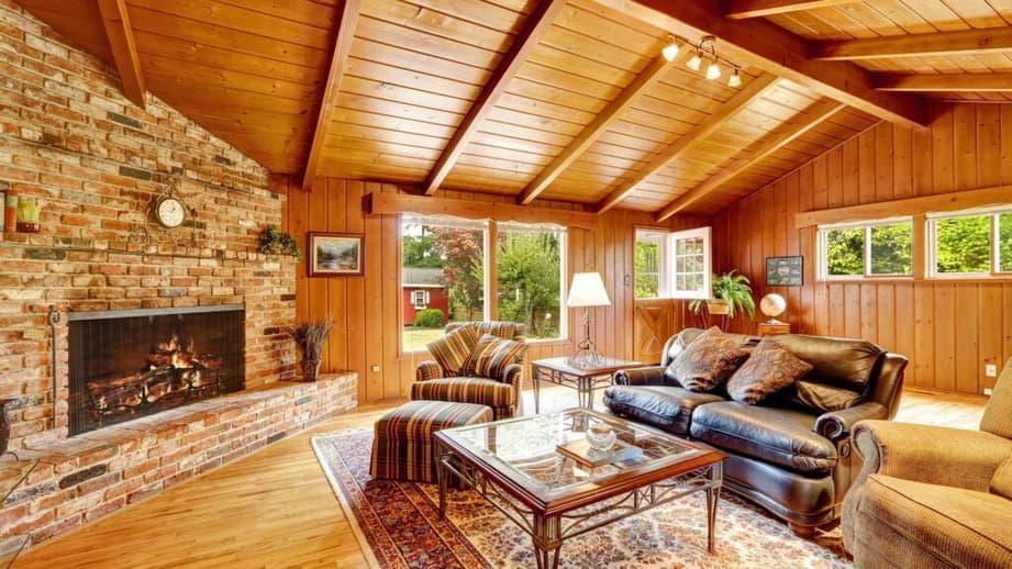 red brick fireplace in the living room