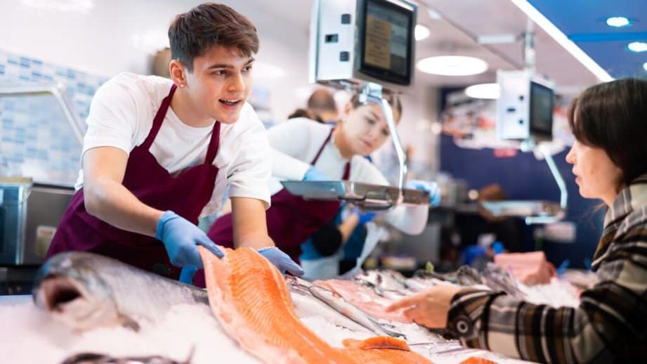 selling fish at a fish market