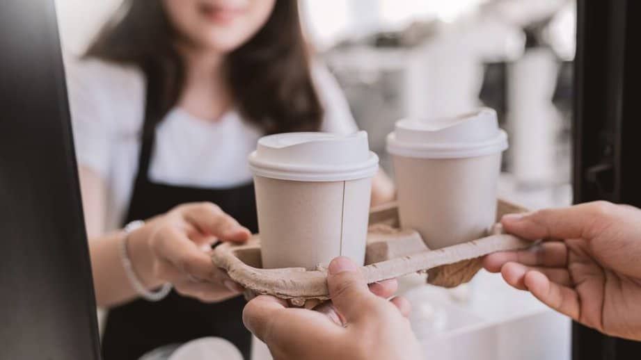 paper coffee cups on a tray