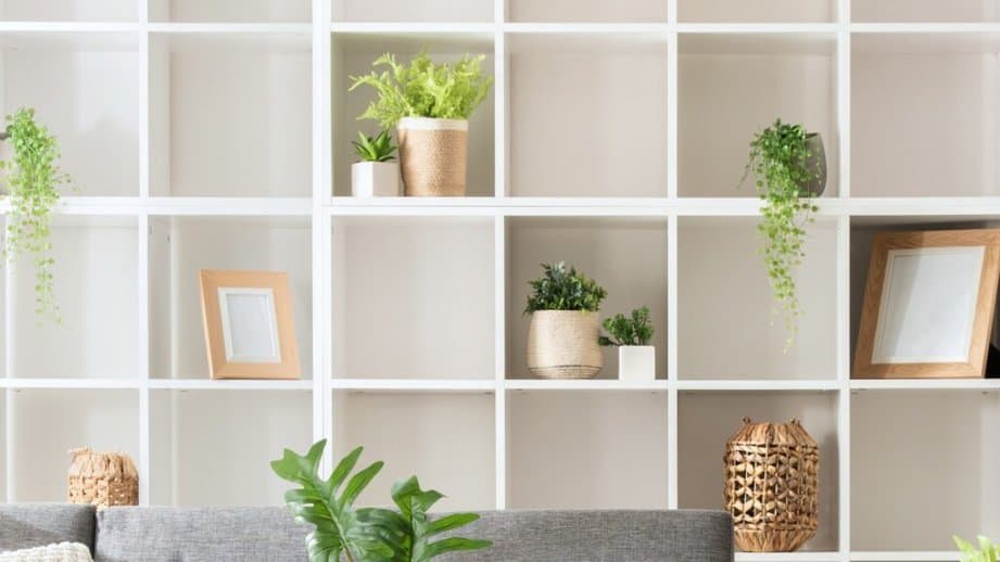 minimalist bookshelf in living room