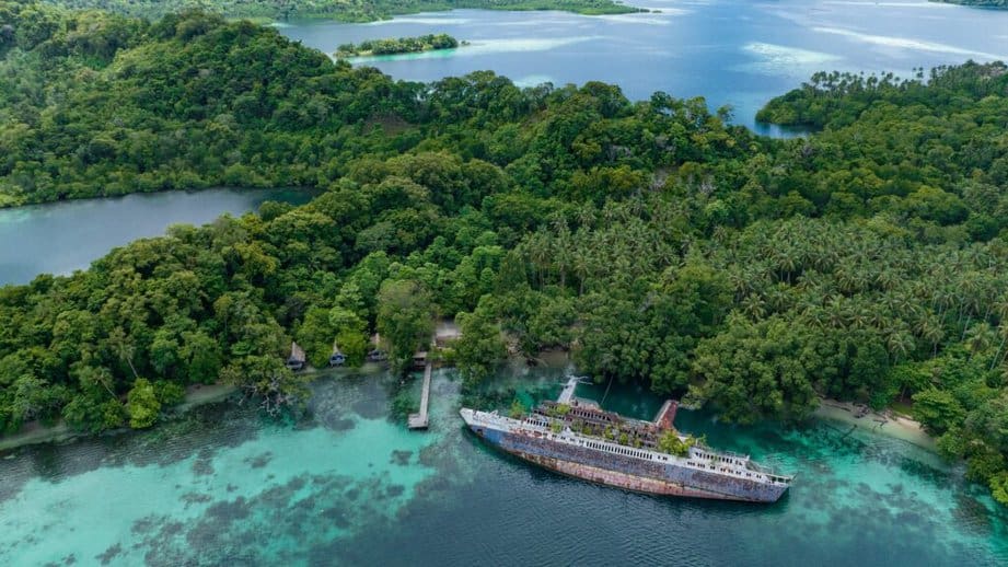 boat in the water off the solomon islands