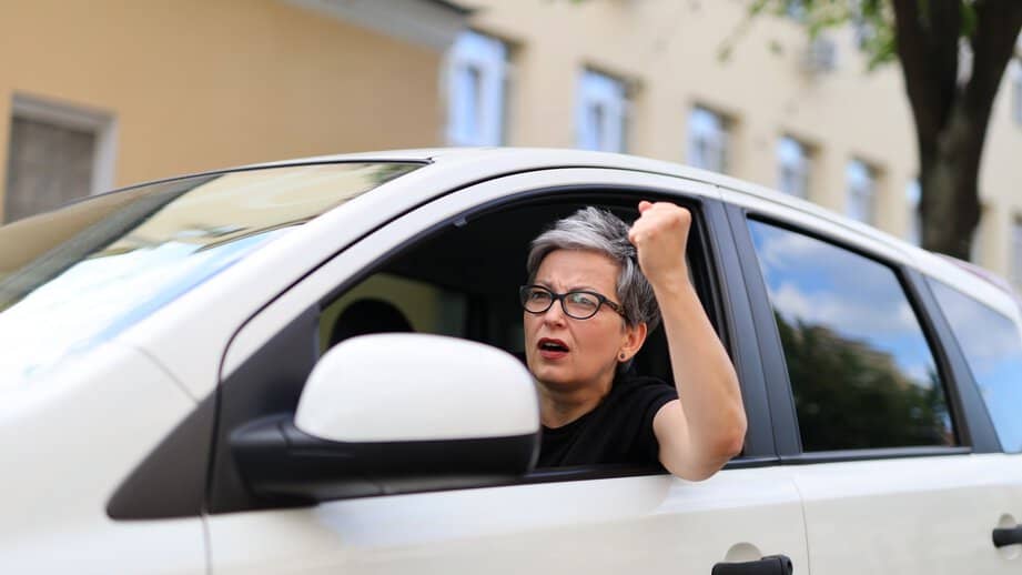 woman in her car mad at the traffic